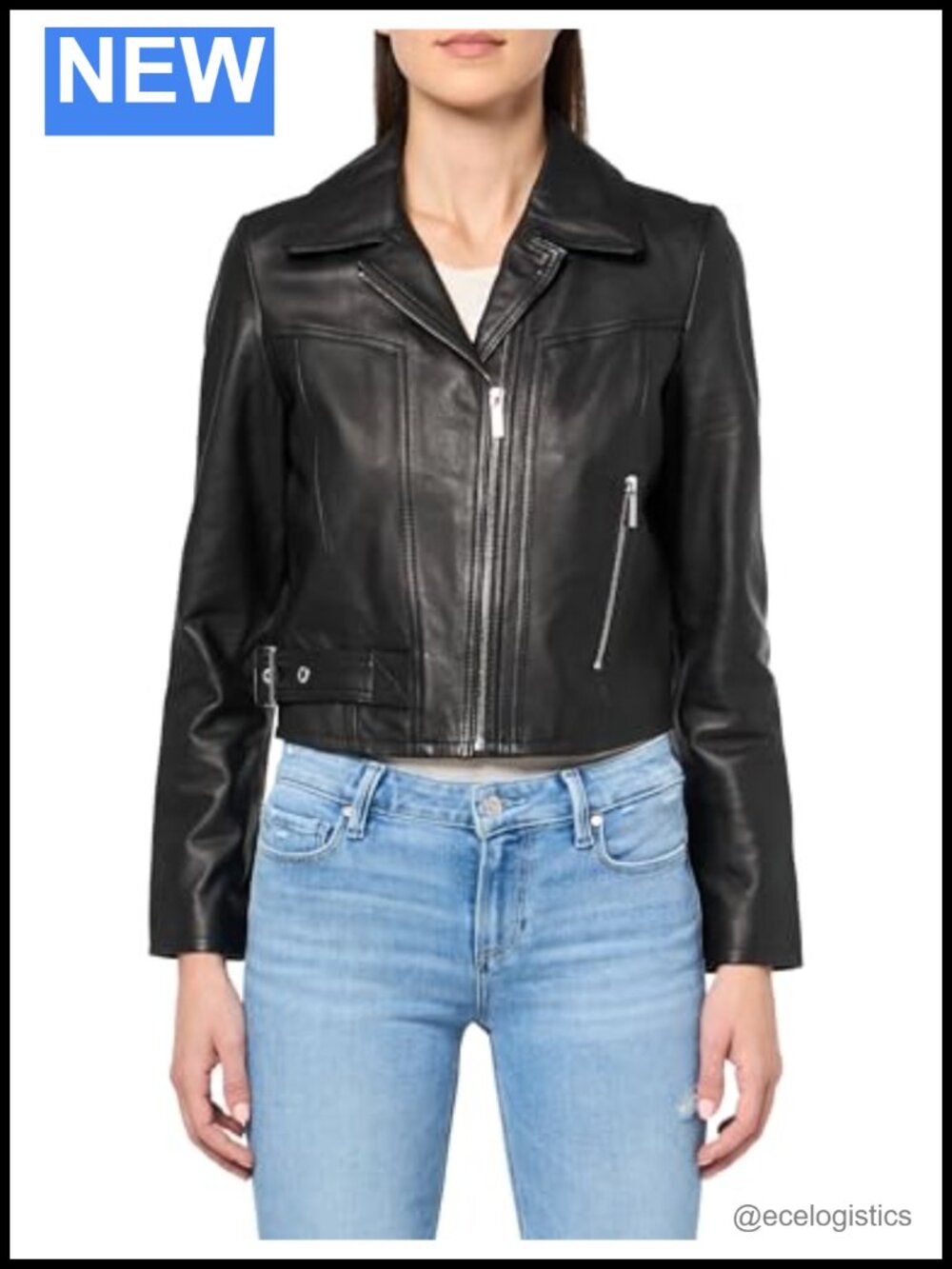 Real Sheep Leather Biker Moto Jacket Zip Up Slim Fit Long Sleeve
